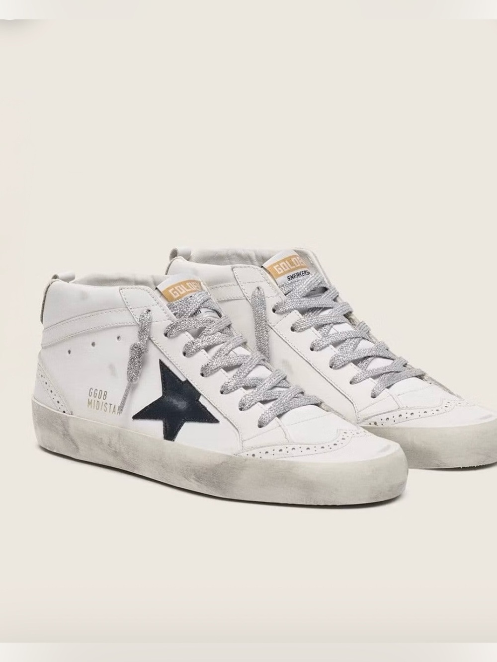 Golden Goose White Mid-Star High-Top Sneakers with Black Star Size 38.